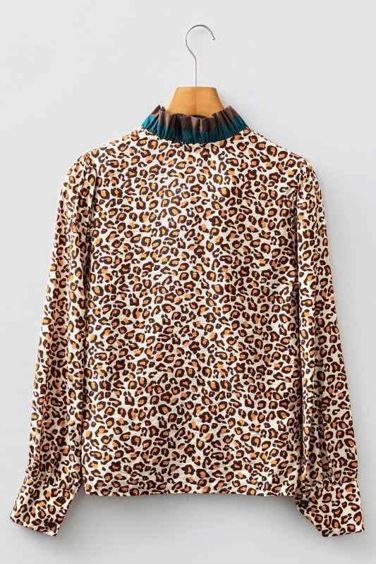 Leopard Contrast Frilled Trim Button-Up Shirt 8efd8260-0989-405e-b4e6-a6379897dd91
