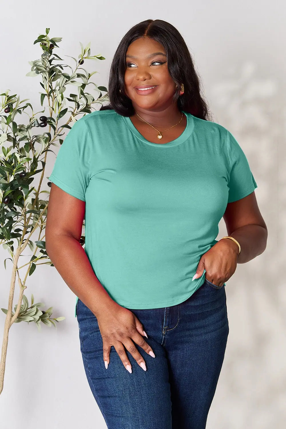 Basic Bae Full Size Round Neck Short Sleeve T-Shirt 8f0fd3d104f24d9998d3f31c4f8f3610-Max