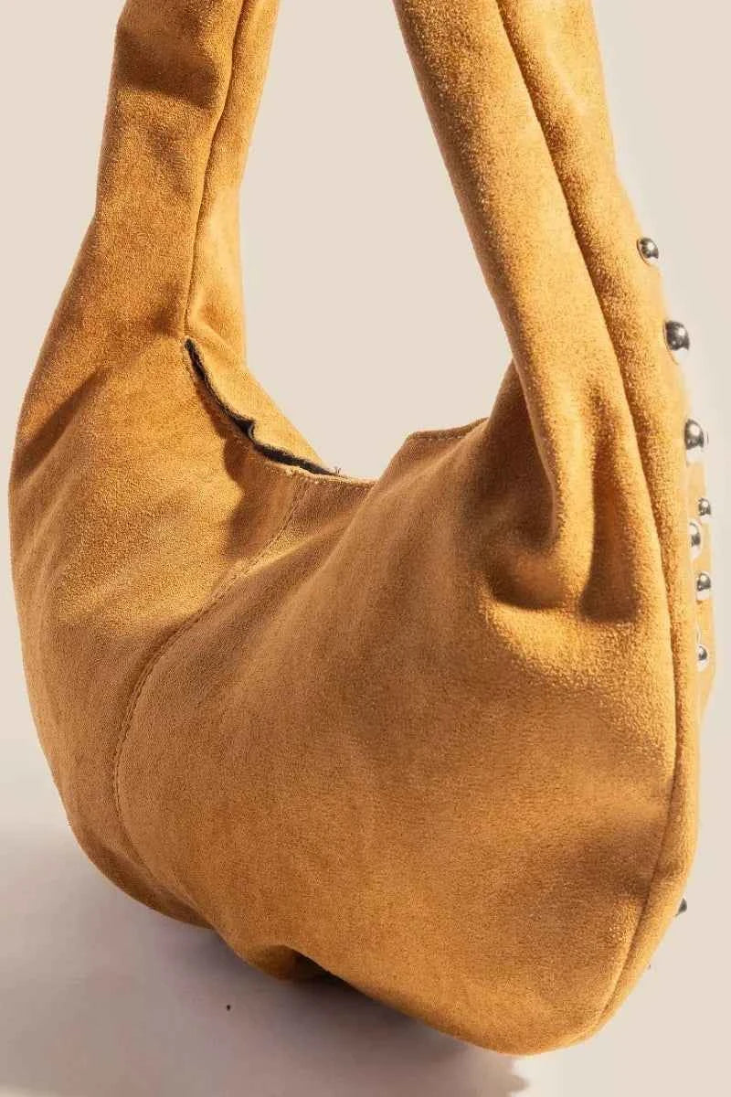 Fame Metallic Studded Faux Suede Hand Bag 8f1104c897b04dd48a3e9d281fdd1c00-Max-Origin
