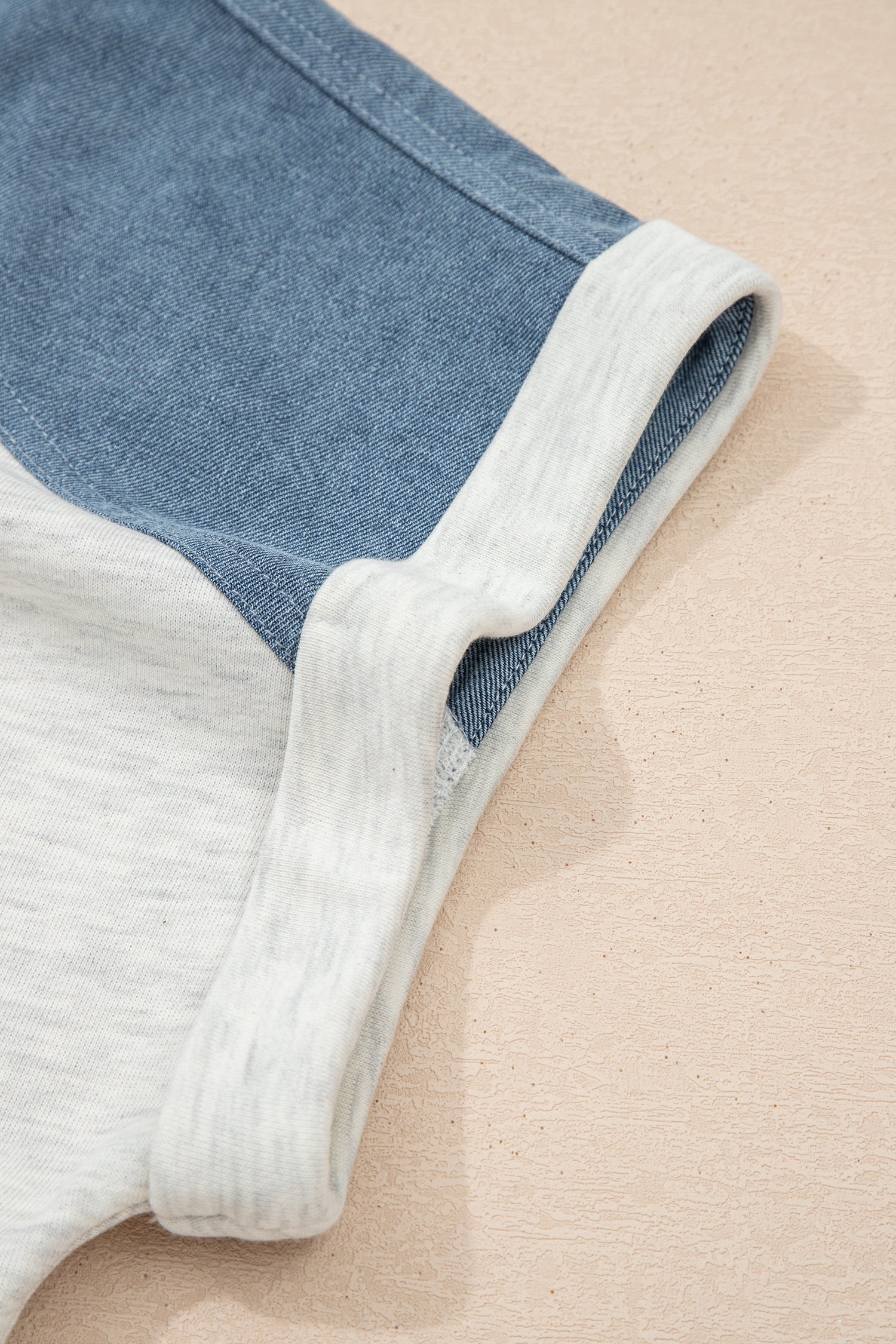 Beige Plus Size Contrast Denim Patchwork Cuffed Sleeve Polo Tee 8f17f63cf4398d98