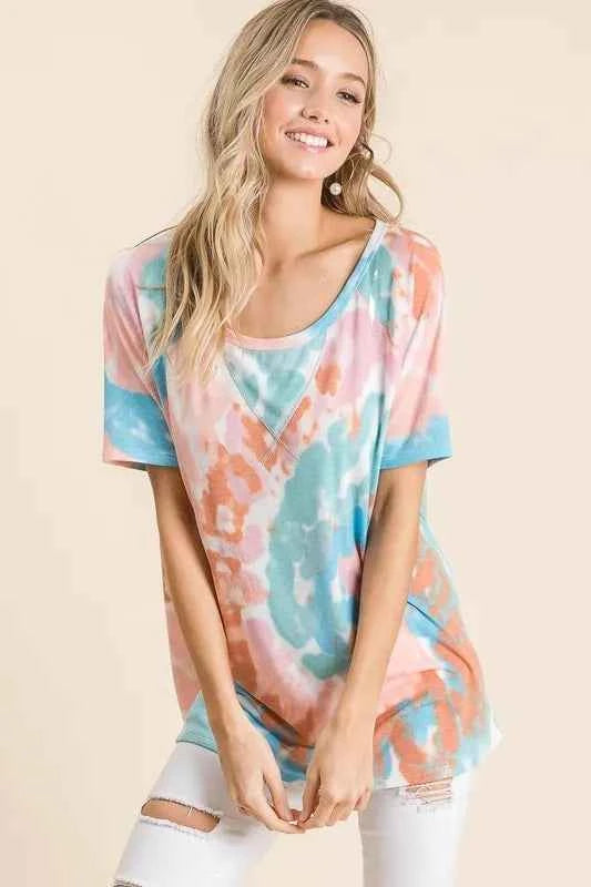 BiBi Tie Dye Print Short Sleeve T-Shirt with Raglan Sleeves 8f1c03fd92f44bd380c5baf117600755-Max-Origin