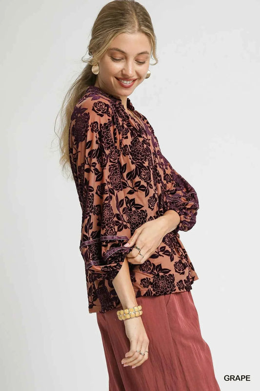 Floral Velvet Blouse with Balloon Sleeves 8f1c5491-3ac9-4a3d-88f0-9802d9ea1ca7-Max-Origin