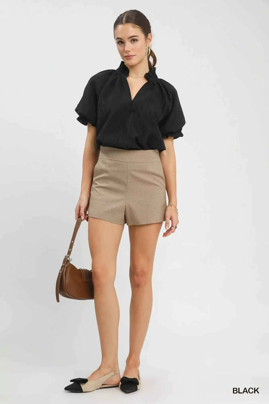 Umgee Textured Puff Sleeve Split Neck Top 8f27b9b9-d592-48bf-8046-a58caa189c3d-Max-Origin