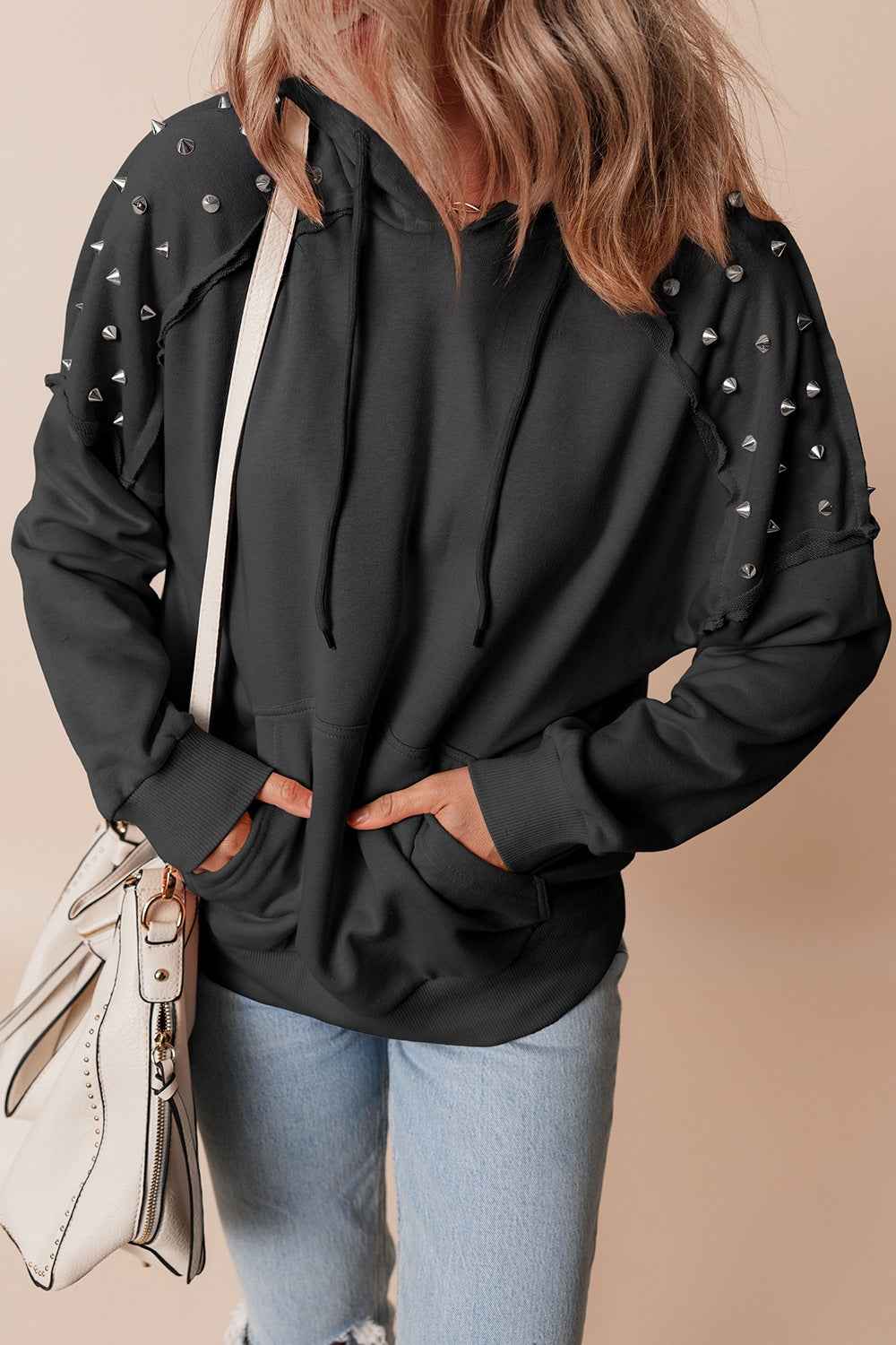 Drawstring Studded Long Sleeve Hoodie 8f2c97a3-a49c-43f7-a0e1-1984ee28569e-Max