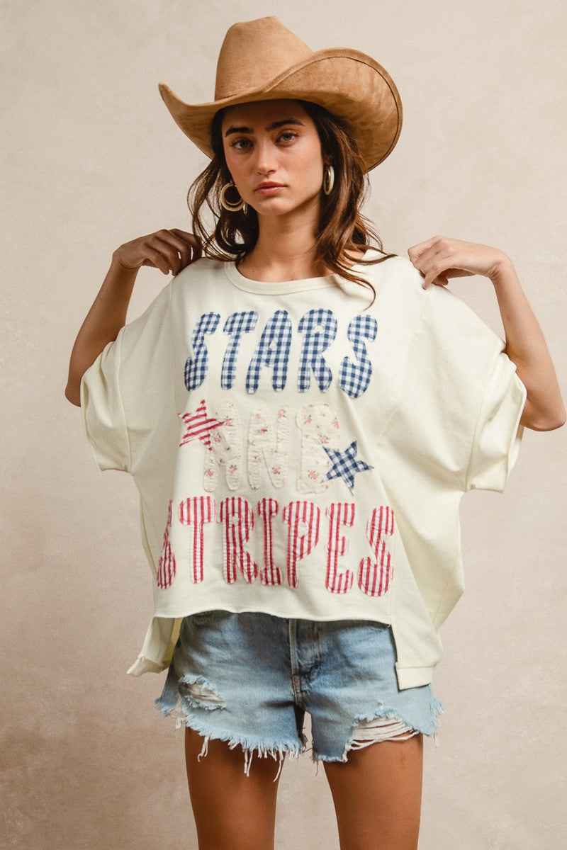 BiBi Mix And Match Stars And Stripes Patchwork Short Sleeve T-Shirt 8f33a2fec921431089e9005a1885bb5e-Max