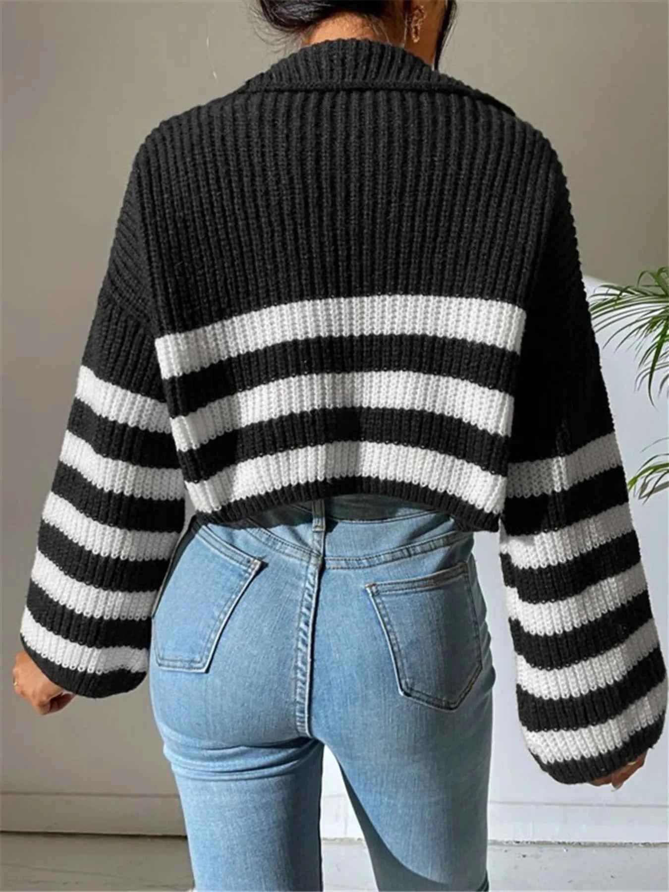 Striped Half Zip Cropped Sweater