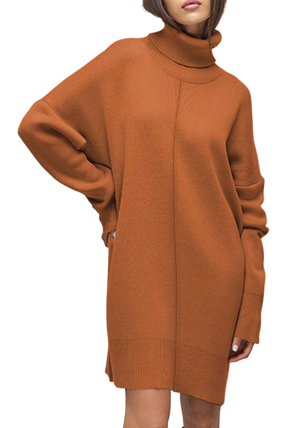 Black Solid Color Turtleneck Drop Shoulder Loose Sweater Dress 8f3b61a46208e1a5