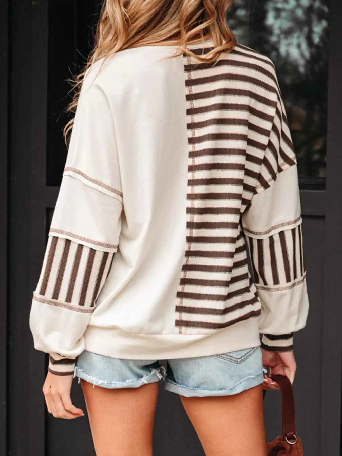 Stripe Stitched Detail Color Block Patchwork Oversized Top 8f3ca3fa-f89e-45a0-a7c7-e64d1334fdd8-Max-Origin