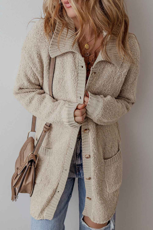 Jet Stream Collared Drop Shoulder Button Up Cardigan with Pocket 8f4418649fd1ba44