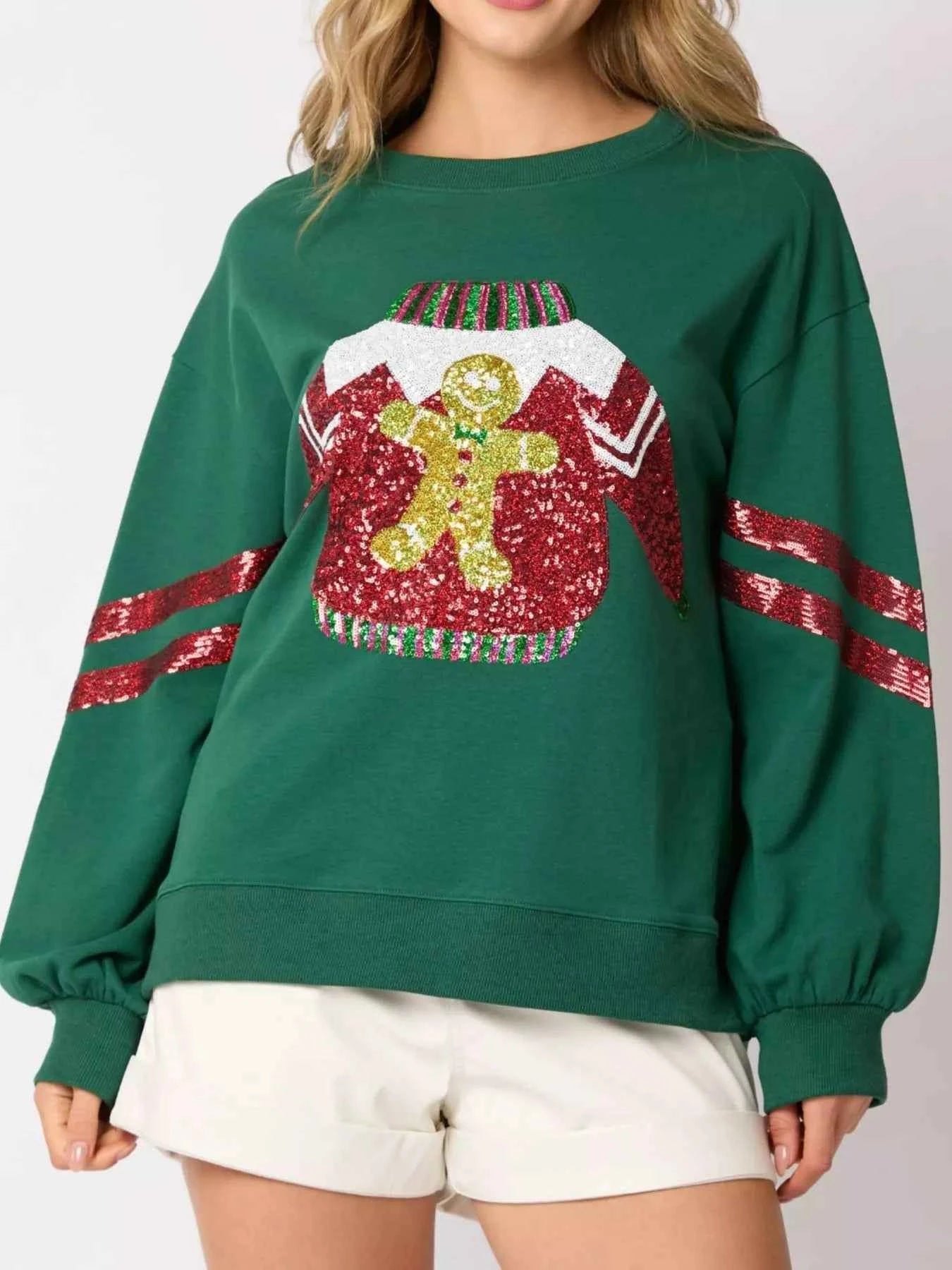 Christmas Sequin Santa Hat Holiday Sweatshirt Green 8f5253c3-572d-44b9-8889-faac574c65f9-Max-Origin