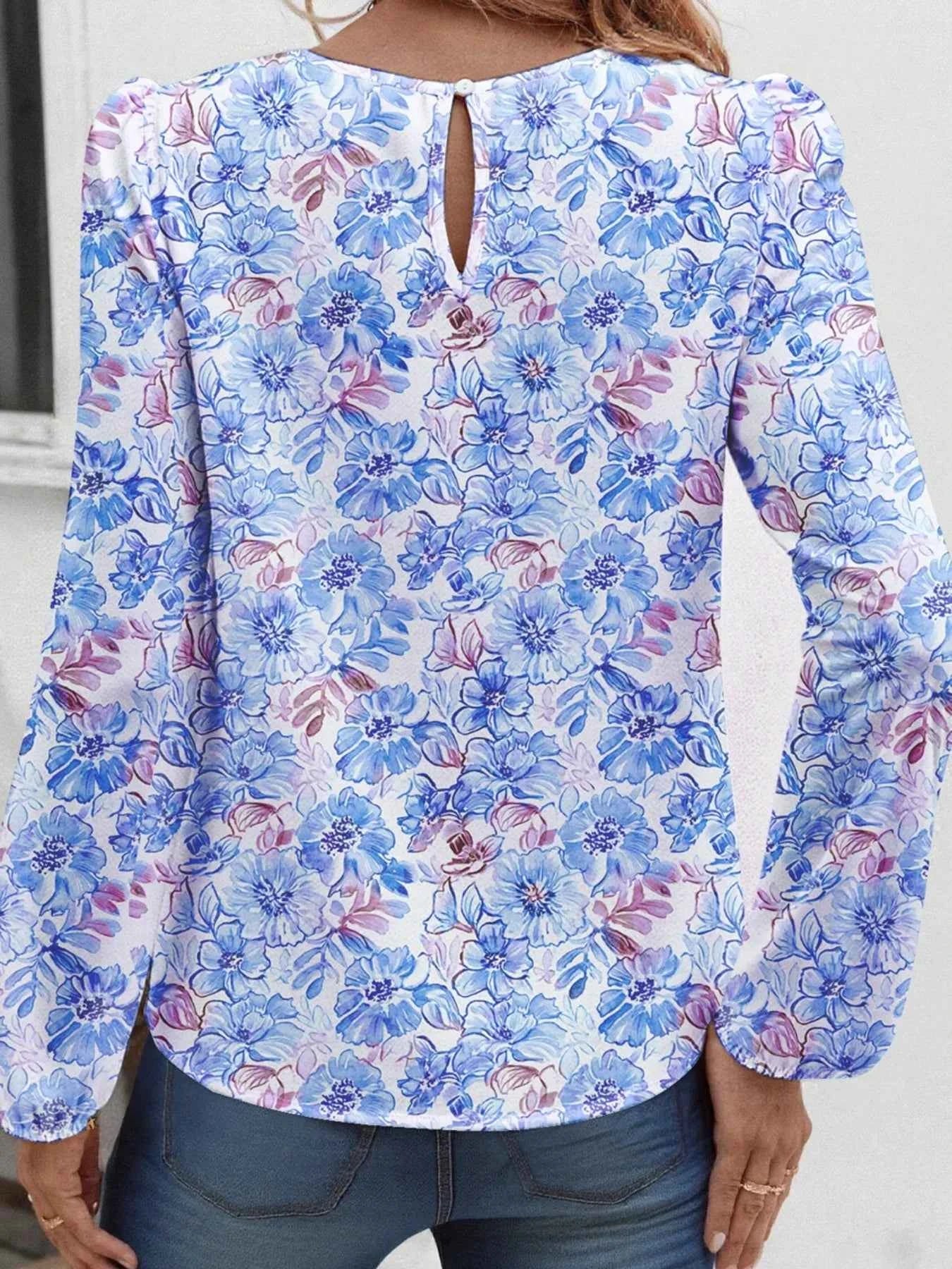 Floral Print Keyhole Neck Blouse 8f56181d2fae44df888a44972d358837-Max-Origin