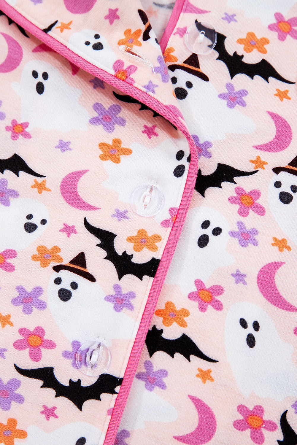 Pink Cute Floral Halloween Ghost Print Long Pajama Set 8f5f2a60036c9e16