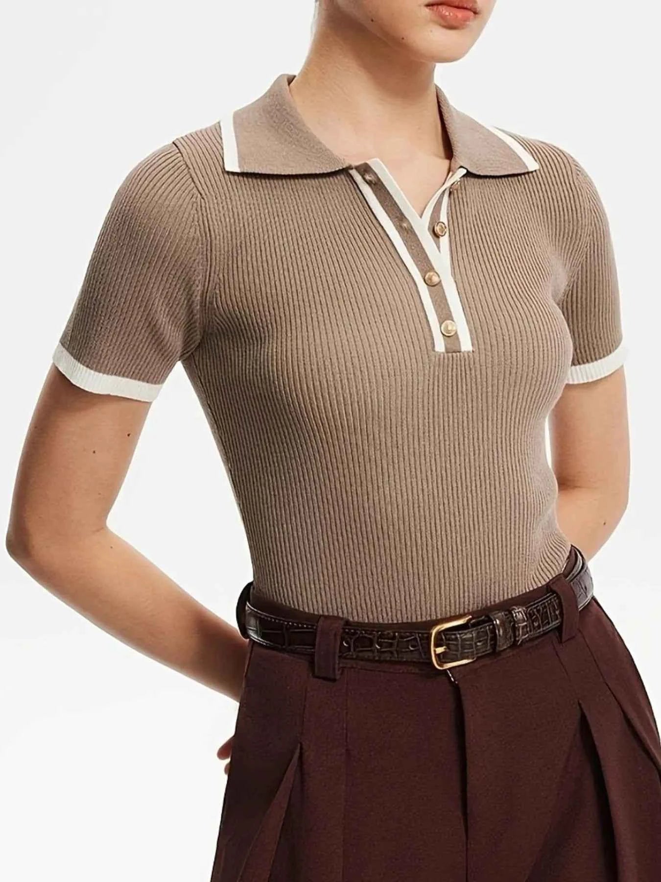 Contrast Trim Button Detail Polo Apricot 8f6223c2-3218-499d-bb1d-d03a7f082794-Max-Origin