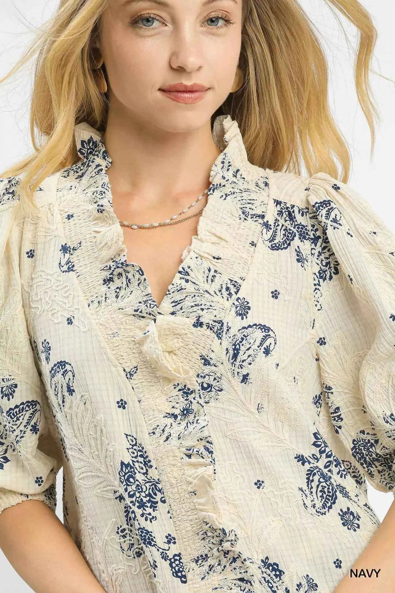 Umgee Floral Embroidered Blouse with Ruffle Trim 8f635d2b-7f68-4ca5-b990-3bfca16bf7d1-Max-Origin