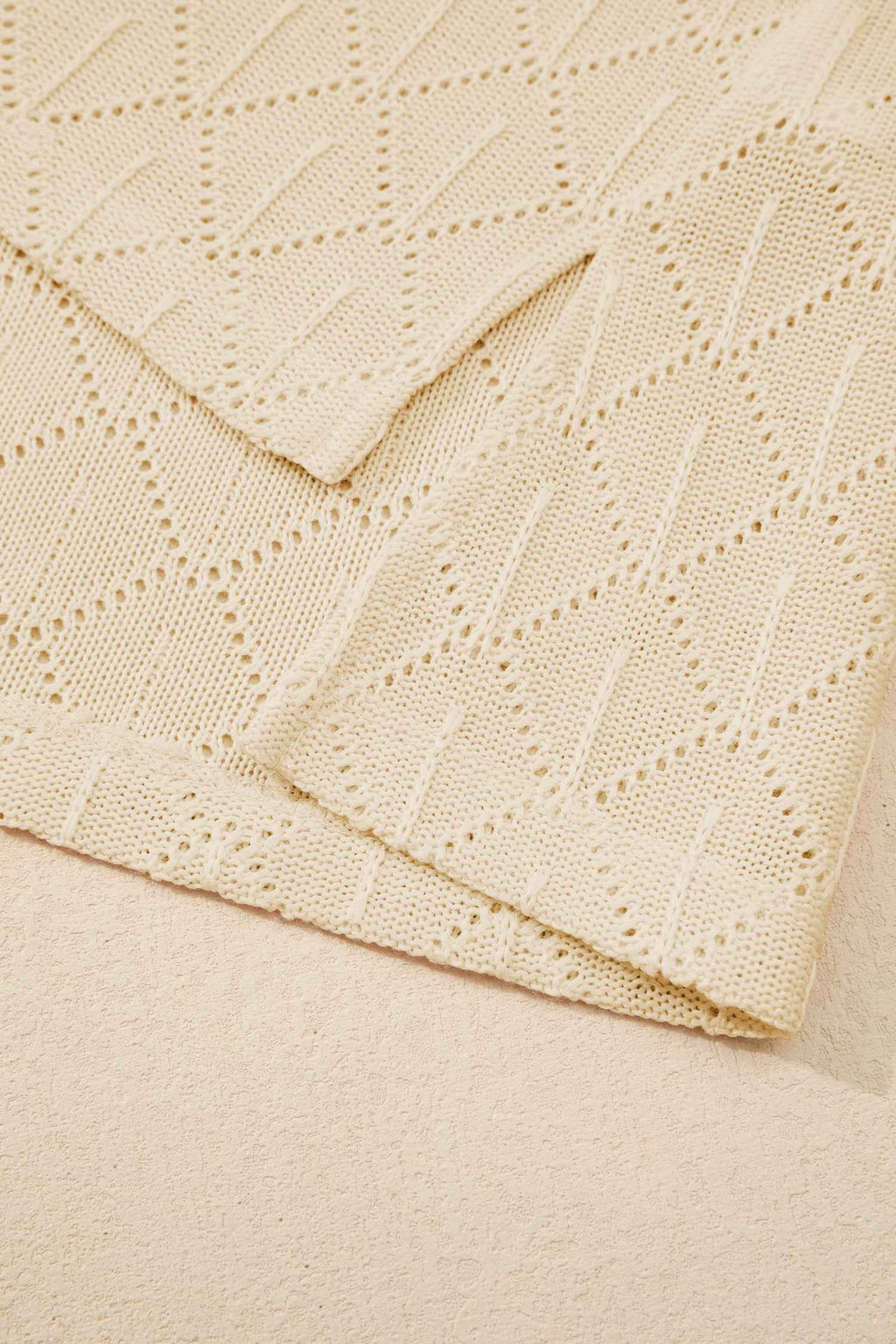 Light Pink Pointelle Rhombus Knit Plus Size V Neck Loose Top 8f64cf3aeb9b7498