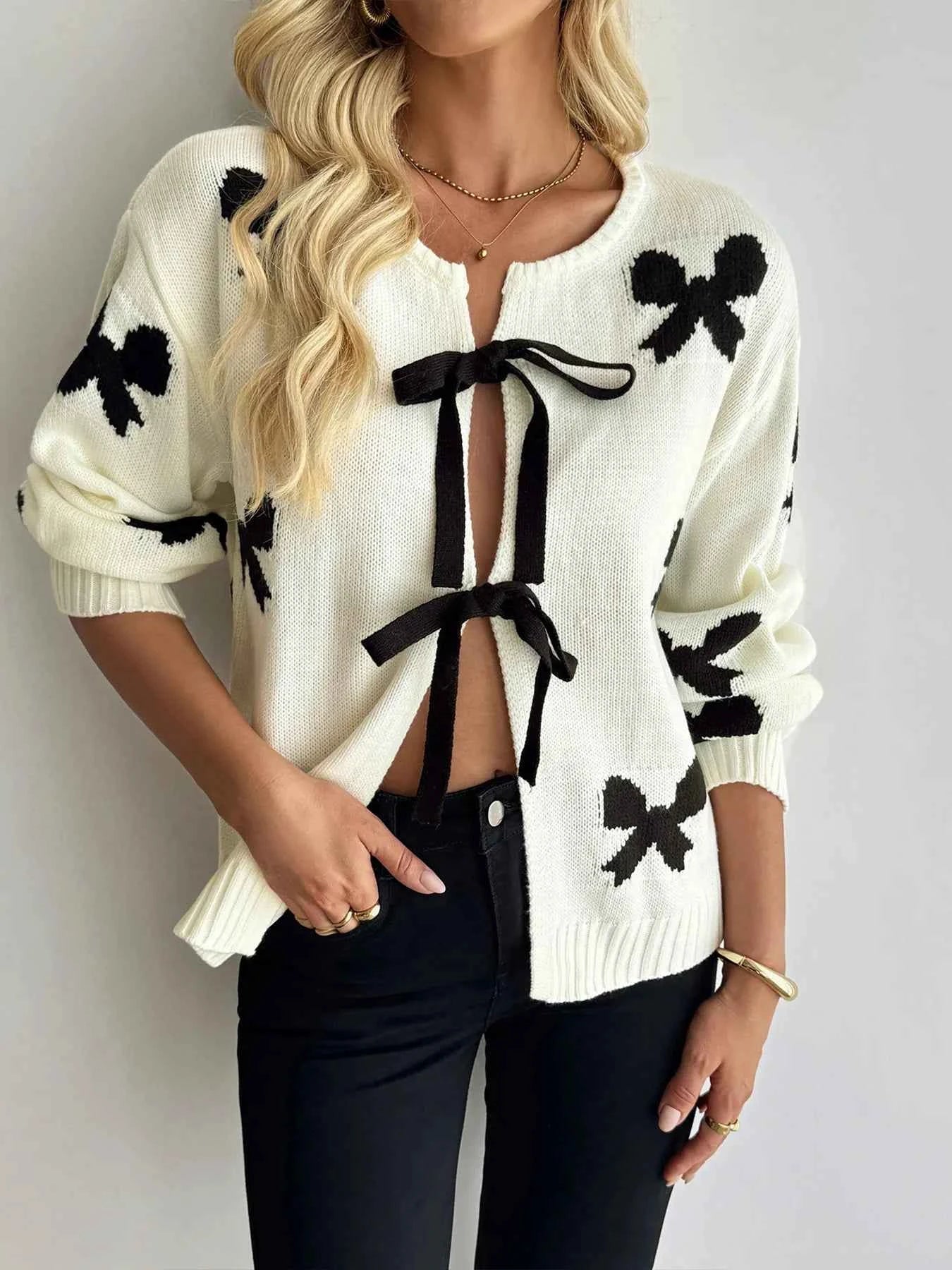 Bow Print Tie-Front Cardigan 8f68c4c117e94c4a86e44c58ca2e878a-Max-Origin