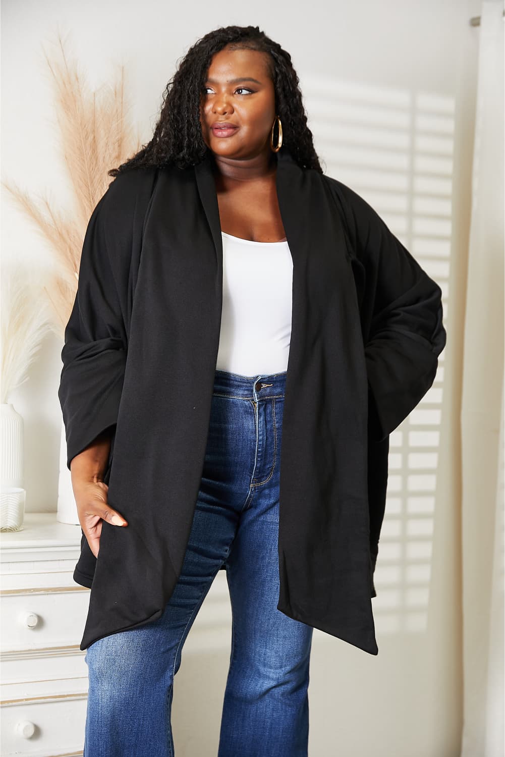 HEYSON Full Size Open Front Cardigan with Scarf Design 8f6ada78ed9447999492eb05ed3a2ba6-Max