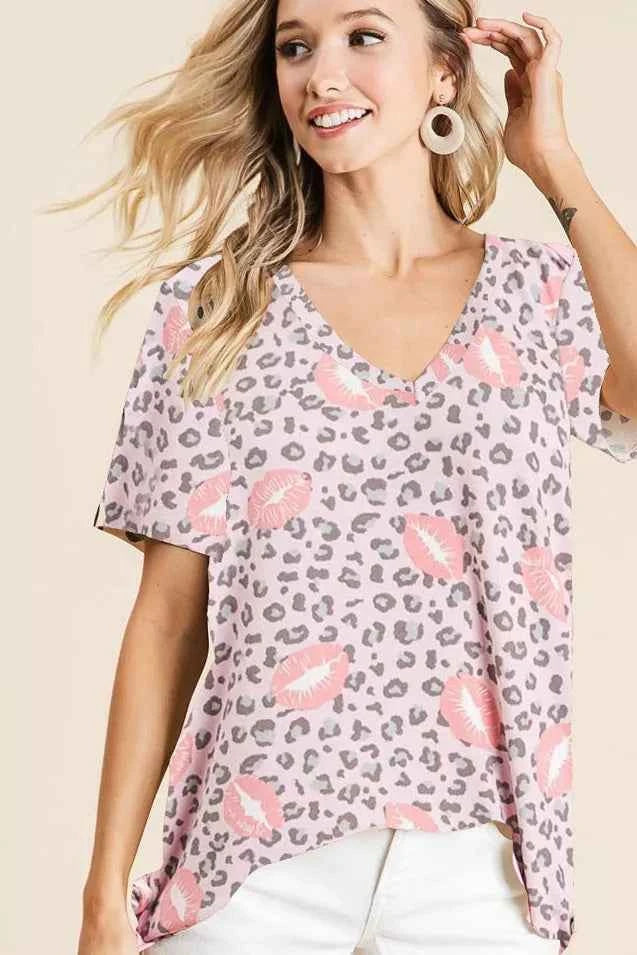BiBi Leopard Lips Print Top V Neck Top 8f71df0c68fe4e0c8dba8f2d1c6a7bbe-Max-Origin