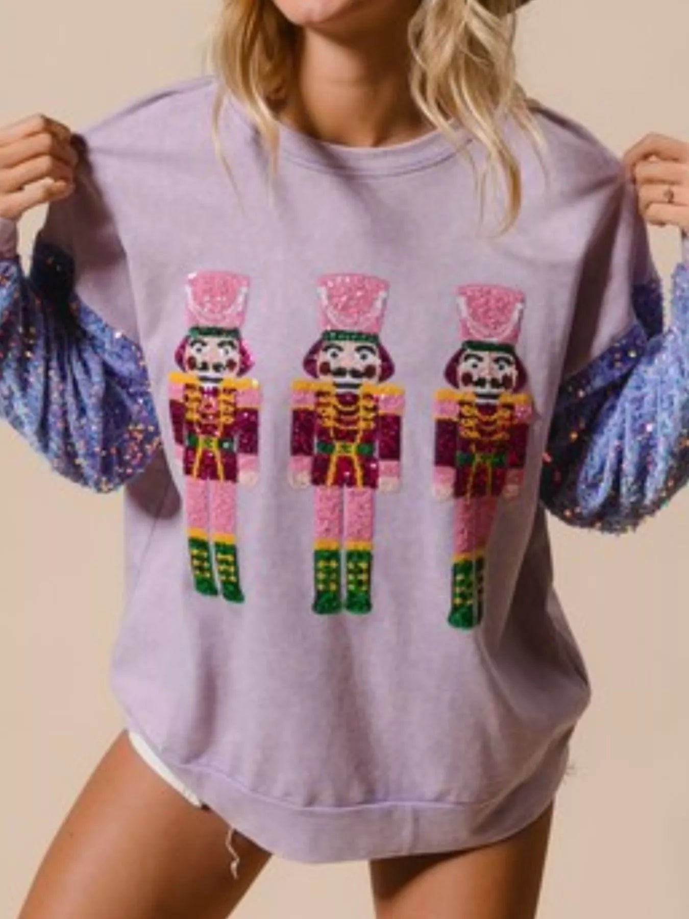 Christmas Theme Sequin Long Sleeve Sweatshirt Azure 8f7418d8-d086-43a7-a7b8-4f4541984e78-Max-Origin