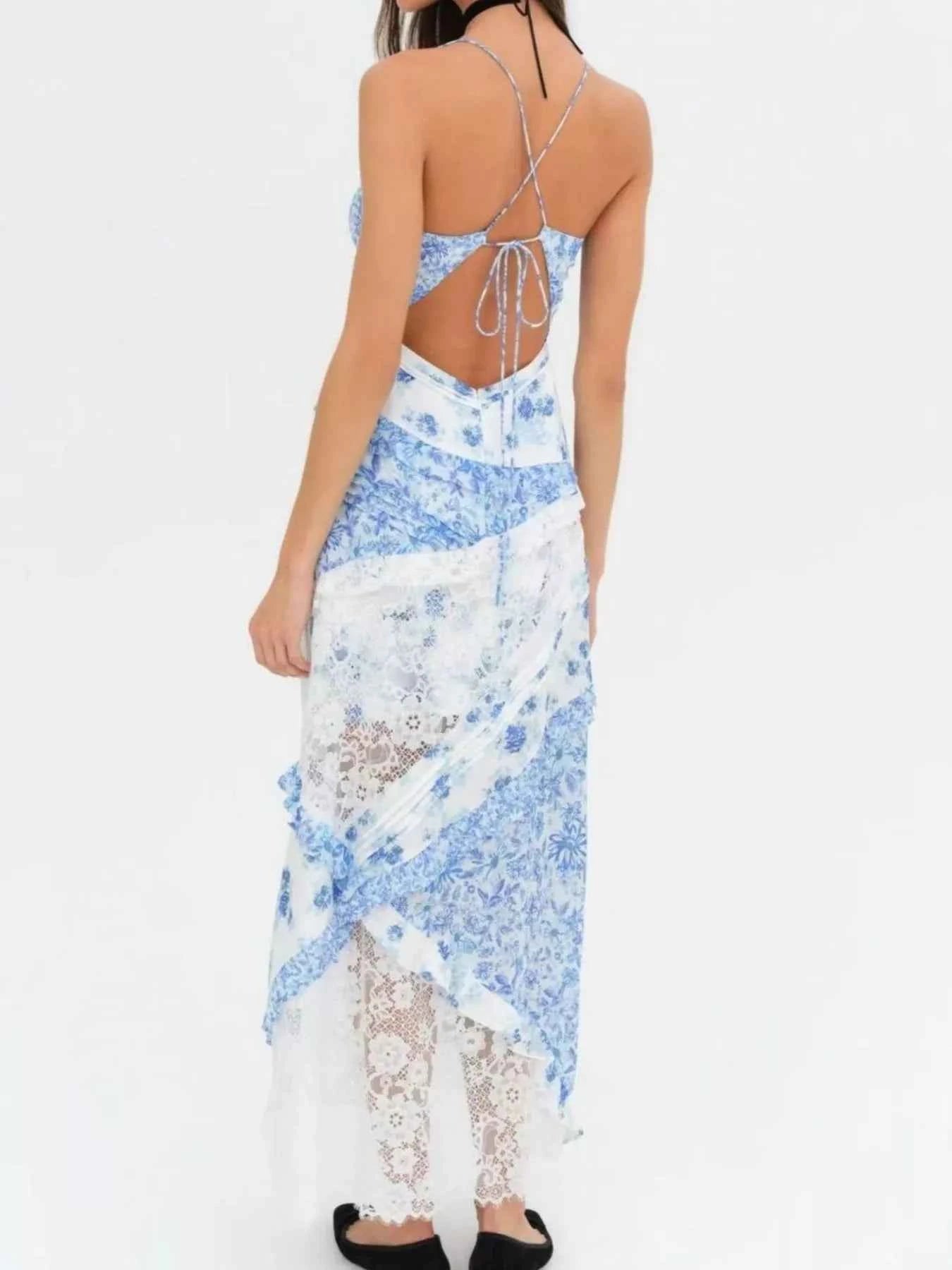 Lace Detail Ruffled Floral V-Neck Maxi Dress 8f741e2f-75c0-4067-9e25-5afd910fdf60-Max-Origin
