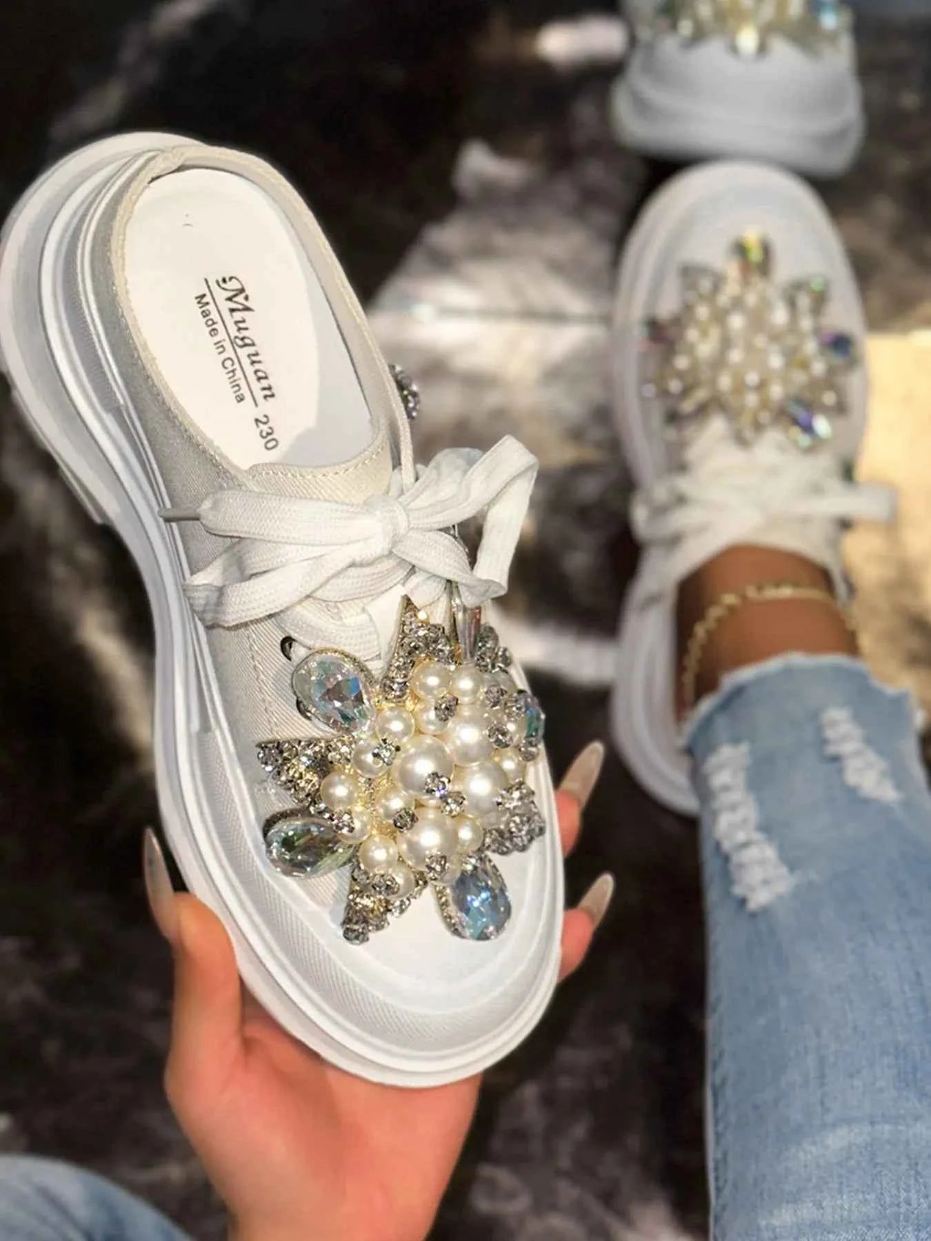 Pearl Embellished Platform Slip-Ons 8f7d028d18f14e1a87b3ee1eebe64b68-Max-Origin