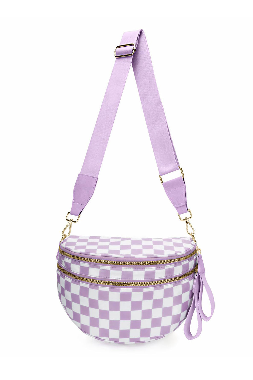 Pink Checkered Print Wide Strap Large Crossbody Bag Phalaenopsis ONE SIZE Shell:100%Polyester+Lining:100%Polyester 8f7d60e5bce1212a