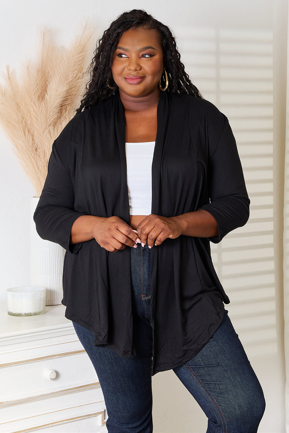 Culture Code Full Size Open Front Cardigan Black 8f81717fb0034686a84f482bbe2c7073-Max