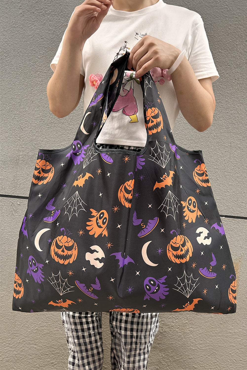 Black Goth Halloween Pumpkin Large Capacity Foldable Tote Bag 8f8454e6339042e0