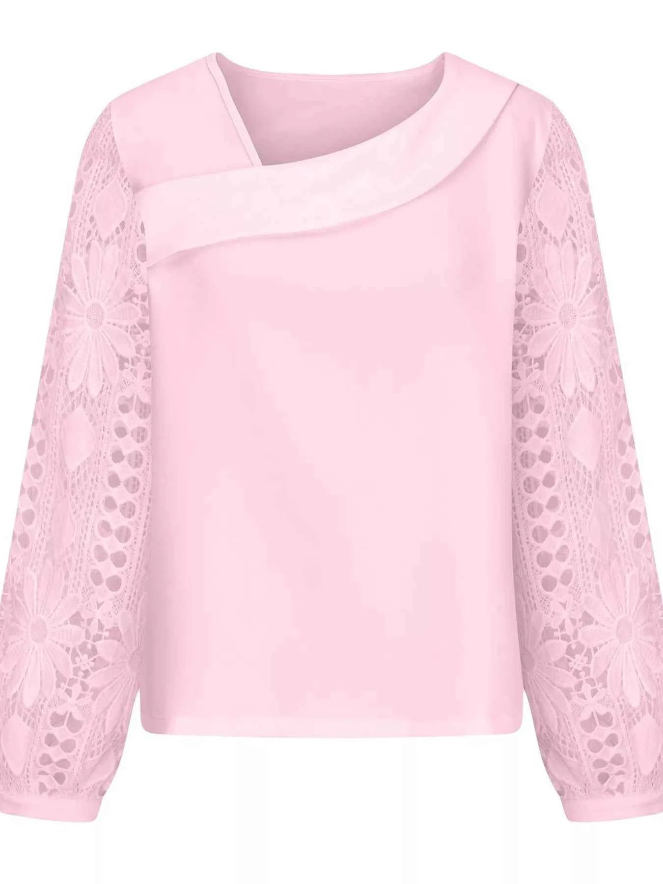 Asymmetrical Lace Long Sleeve Blouse 8f84553b68224a36b69843bf493f2303-Max-Origin