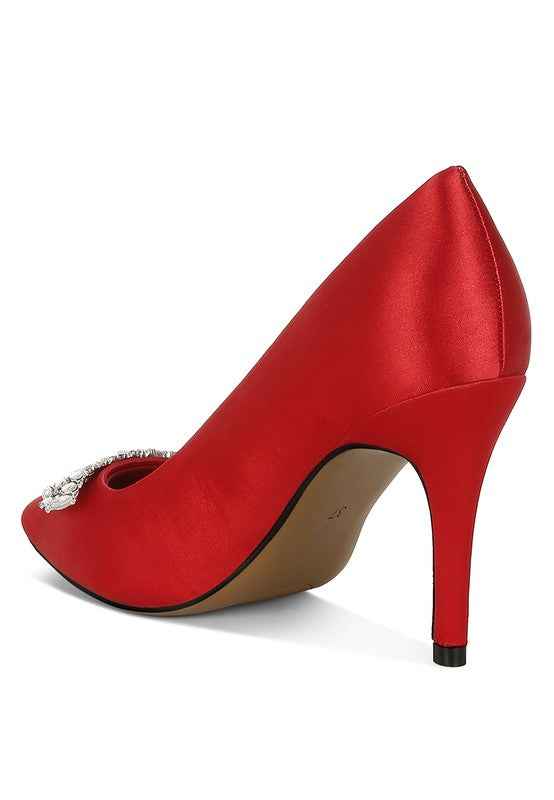 Rhodolia Diamante Brooch Detail Satin Pumps 8f881591-c070-4c1b-82b3-d9809143deb8