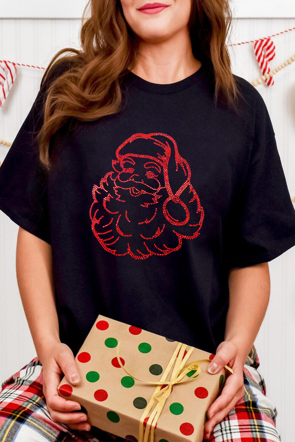 Black Santa Claus Graphic Rhinestone Transfer Christmas T Shirt 8f886cc283e2765b