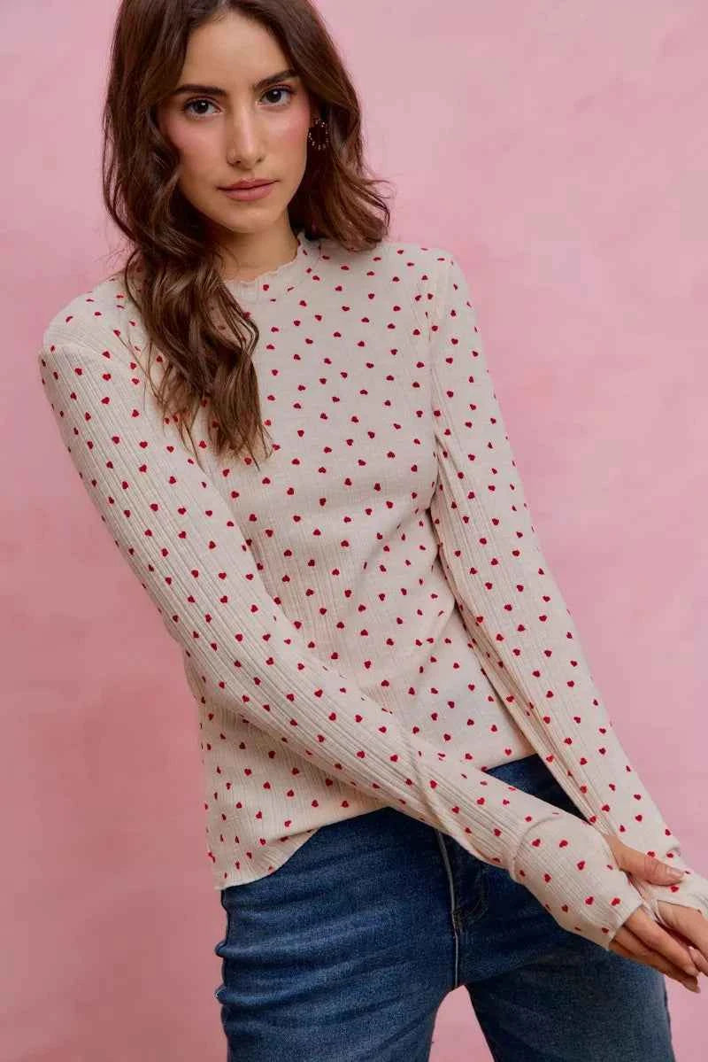 SO ME Ditsy Heart All Over Slub Rib Knit Valentine Top 8f927e763ce843ee953b11f5a3854168-Max-Origin