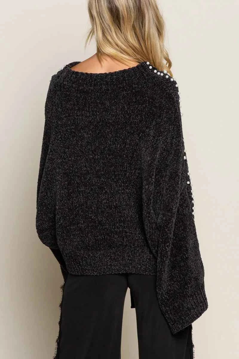 POL Oversized Pearl Embellished Sweater