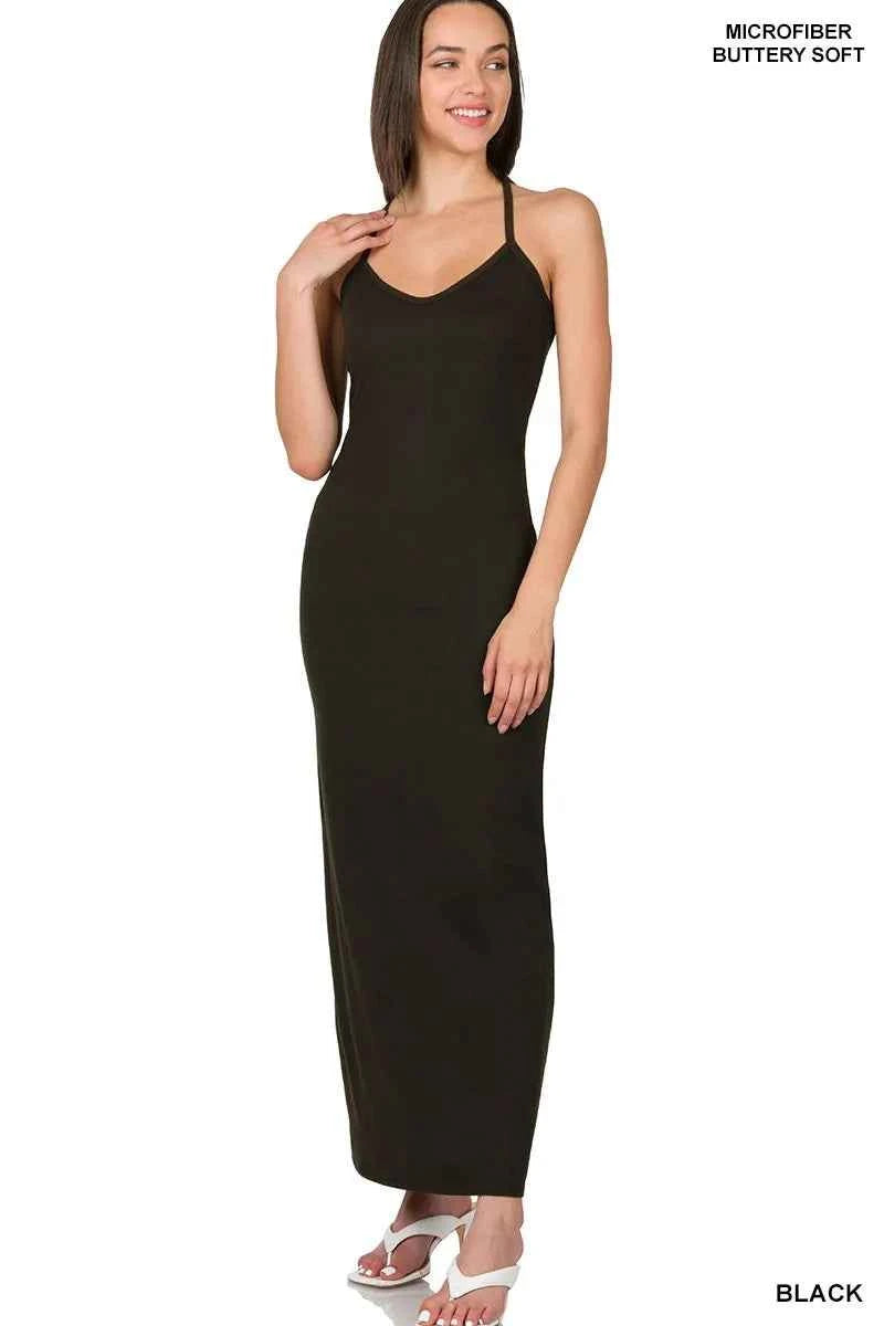 Zenana Brushed Dty Thin Strap Racerback V-Neck Maxi Dress BLACK 8fa345c9a8dd44e3ab8c4e50937db368-Max-Origin