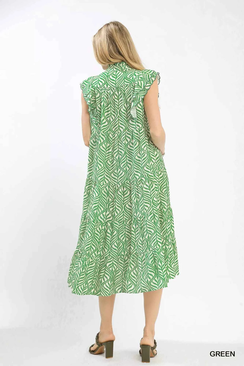 Umgee Leaf Print Tiered Midi Dress with Ruffle Detail 8fa81720-ad35-4cd0-a887-f7b41bb06a3a-Max-Origin