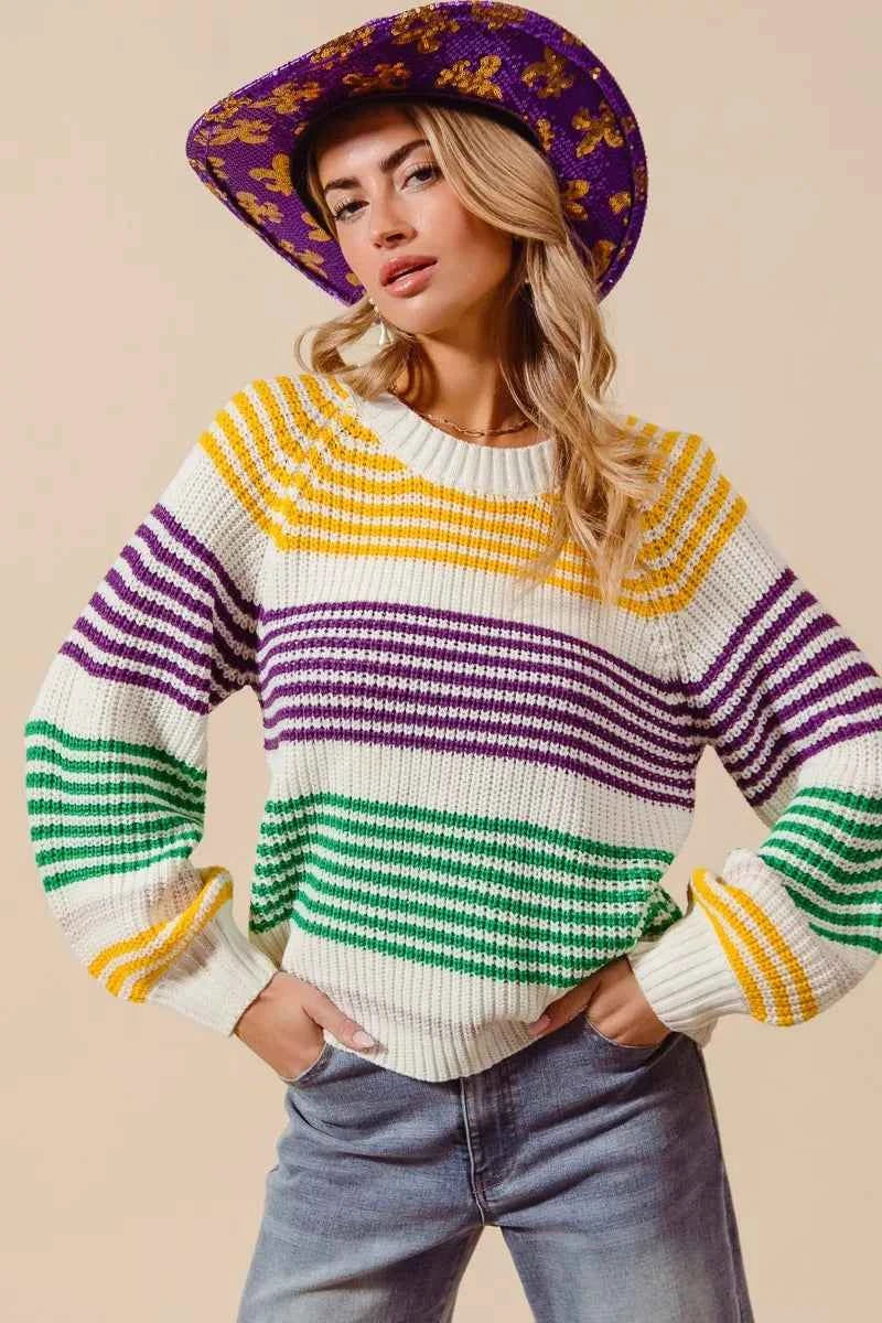 SO ME Mardi Gras Color Striped Raglan Sweater Top 8fa9d772608246ee8e2d818f3fb51765-Max-Origin