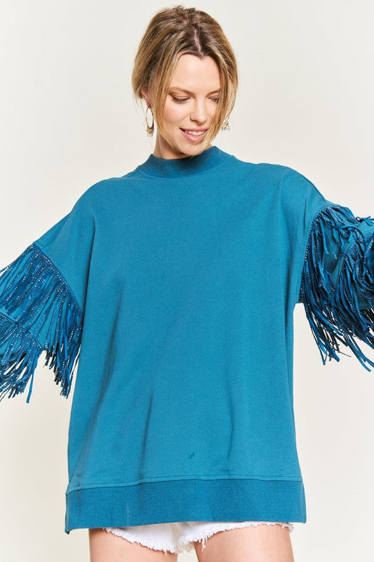 Silver studded fringe sleeve top jjt5009 8fb36e65-2d56-49d6-936d-9a4087a8ae48