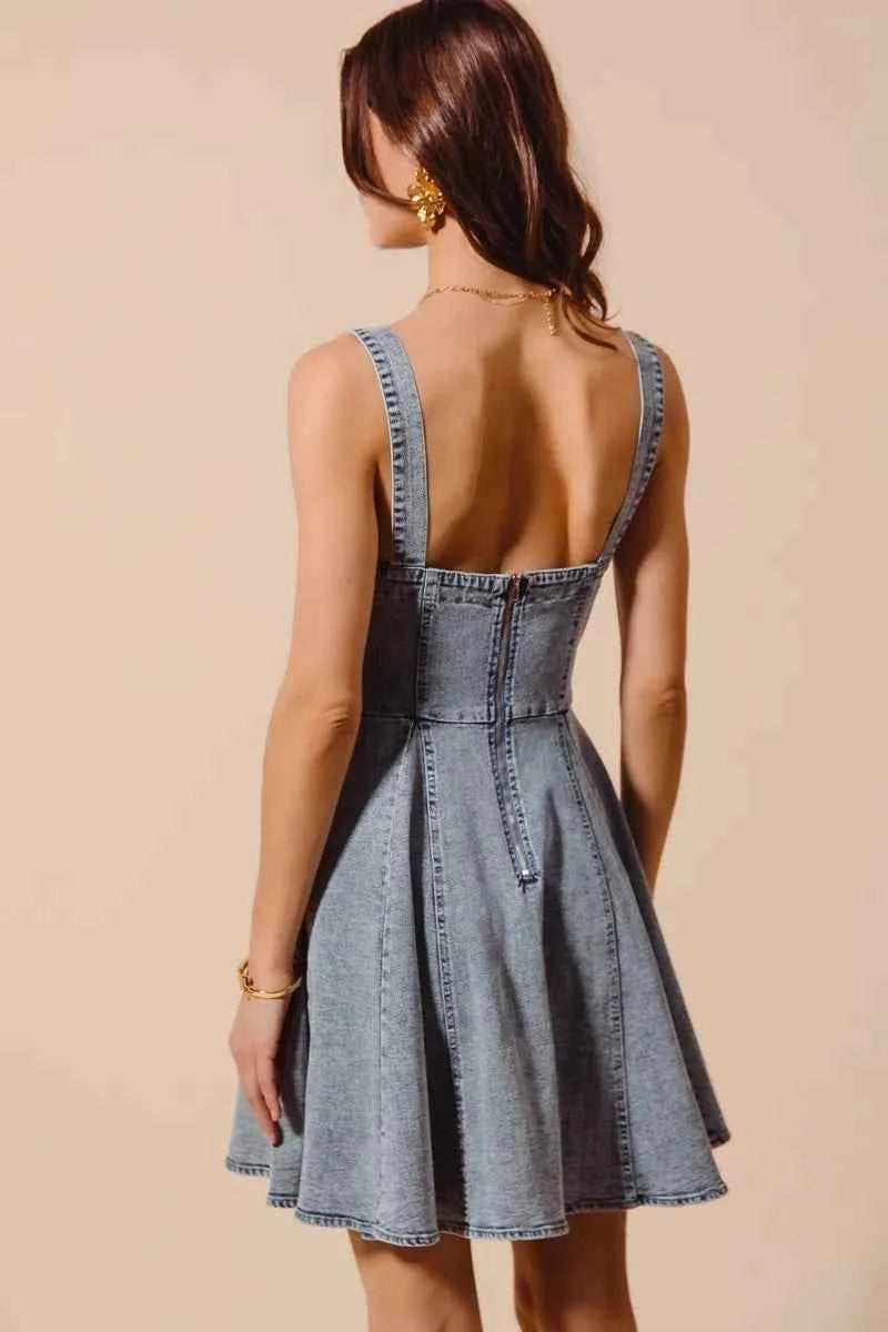 Mineral Washed Bow Ribbon Denim Flare Dress 8fb8a486886e46aca471c0546b9a79b3-Max-Origin