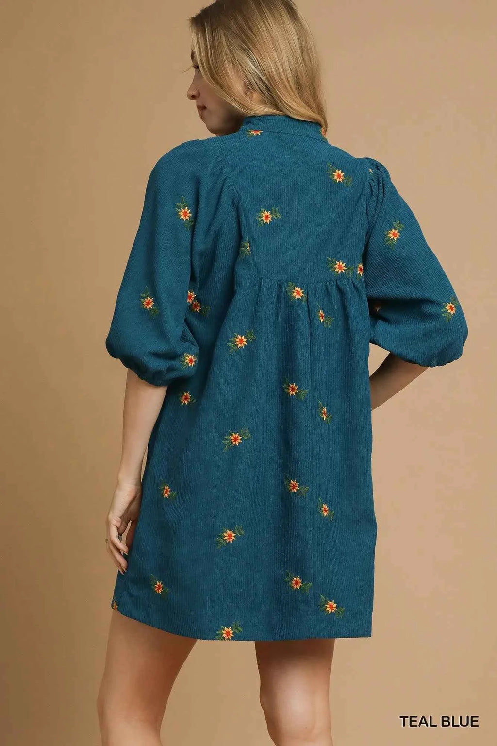 Umgee Corduroy Babydoll Dress with Floral Embroidery 8fb9e713-c845-4479-b96a-464f04e73036-Max-Origin