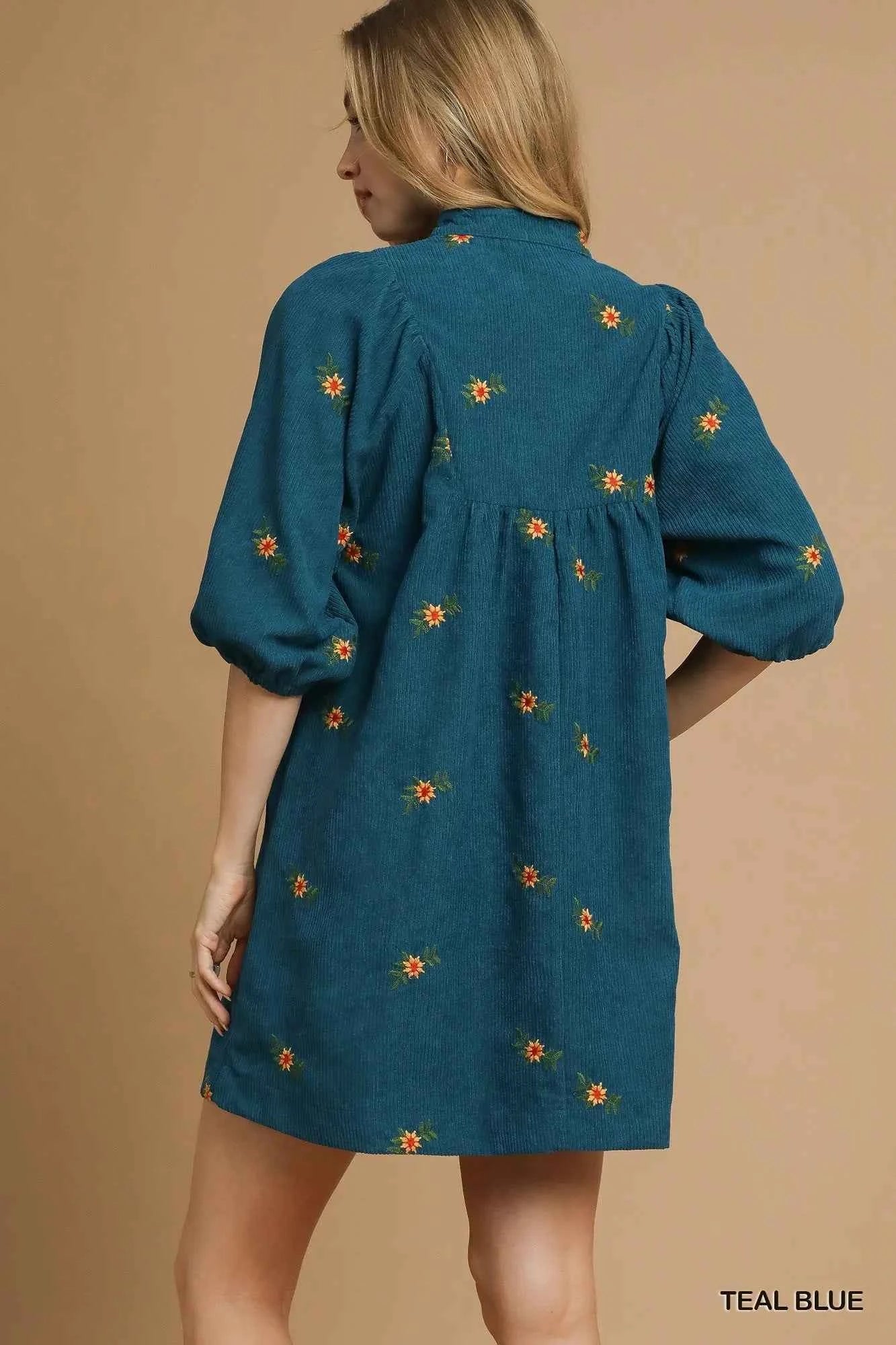Umgee Corduroy Babydoll Dress with Floral Embroidery 8fb9e713-c845-4479-b96a-464f04e73036-Max-Origin