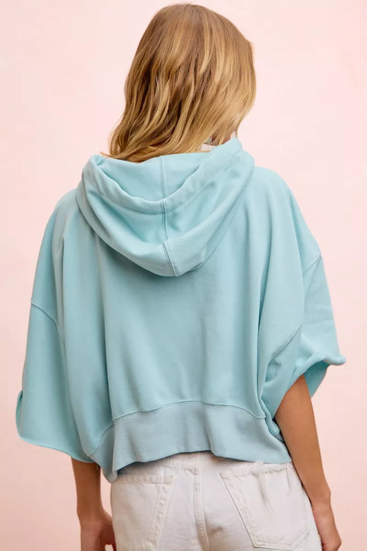 Washed Terry Short Sleeve Drawstring Hoodie Top 8fc242ee-7be0-4173-8848-61eae532d20e-Max-Origin