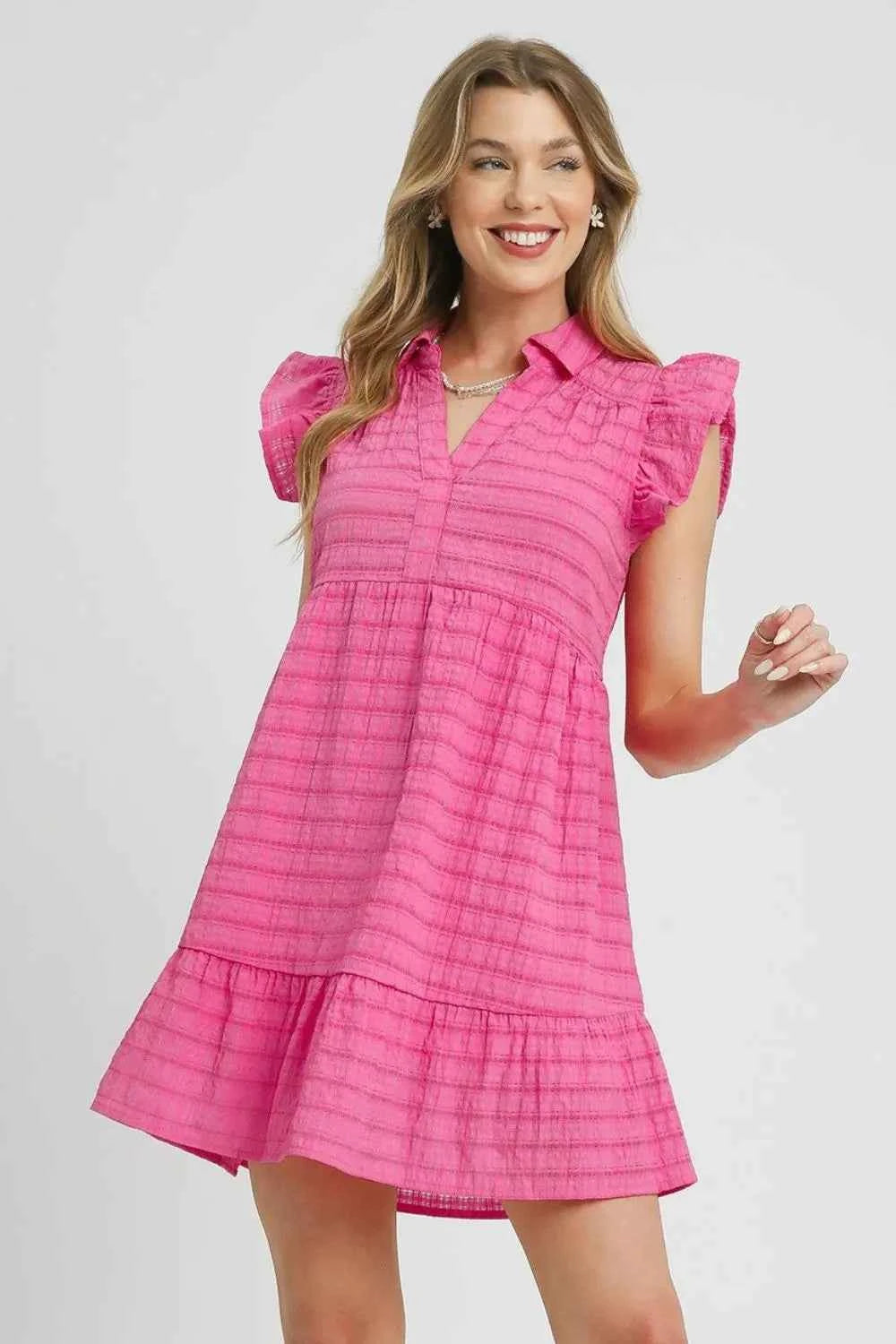 Ruffle Cap Sleeve Textured Mini Dress Hot Pink 8fc4b6bf-7a04-4aeb-b7c9-a6c59788735d-Max-Origin