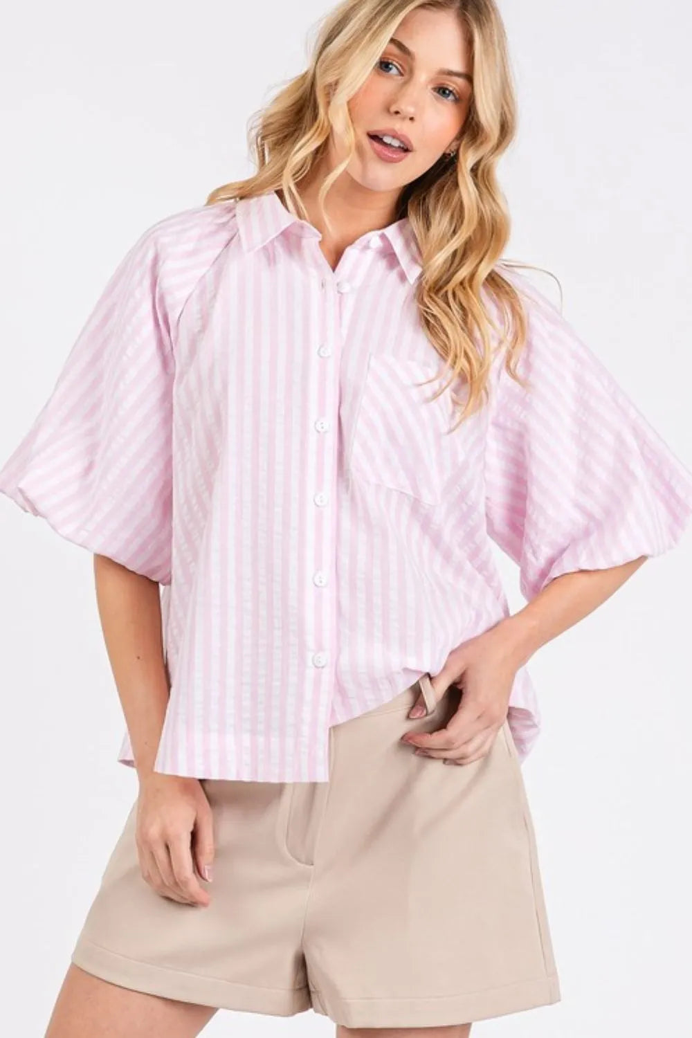 Mittoshop Button Down Striped Puff Sleeve Shirt 8fc5c556-dce2-460a-a64f-26805bdbc529-Max