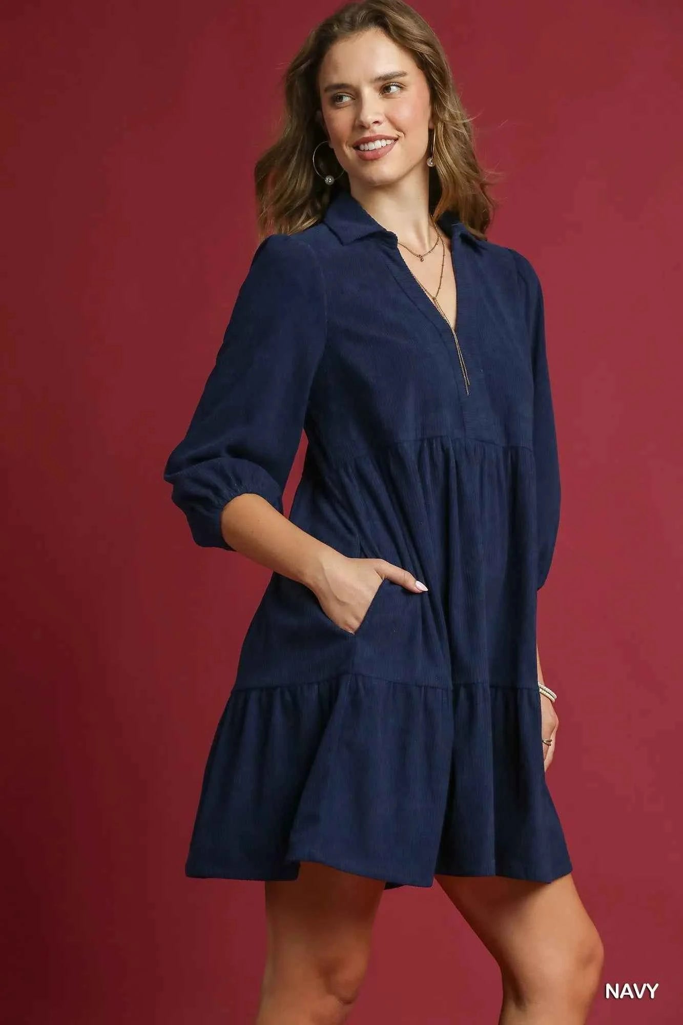 Umgee Tiered Corduroy Mini Dress with Balloon Sleeves 8fcd6ad8-3a66-4368-9af0-37fbc0016ff8-Max-Origin
