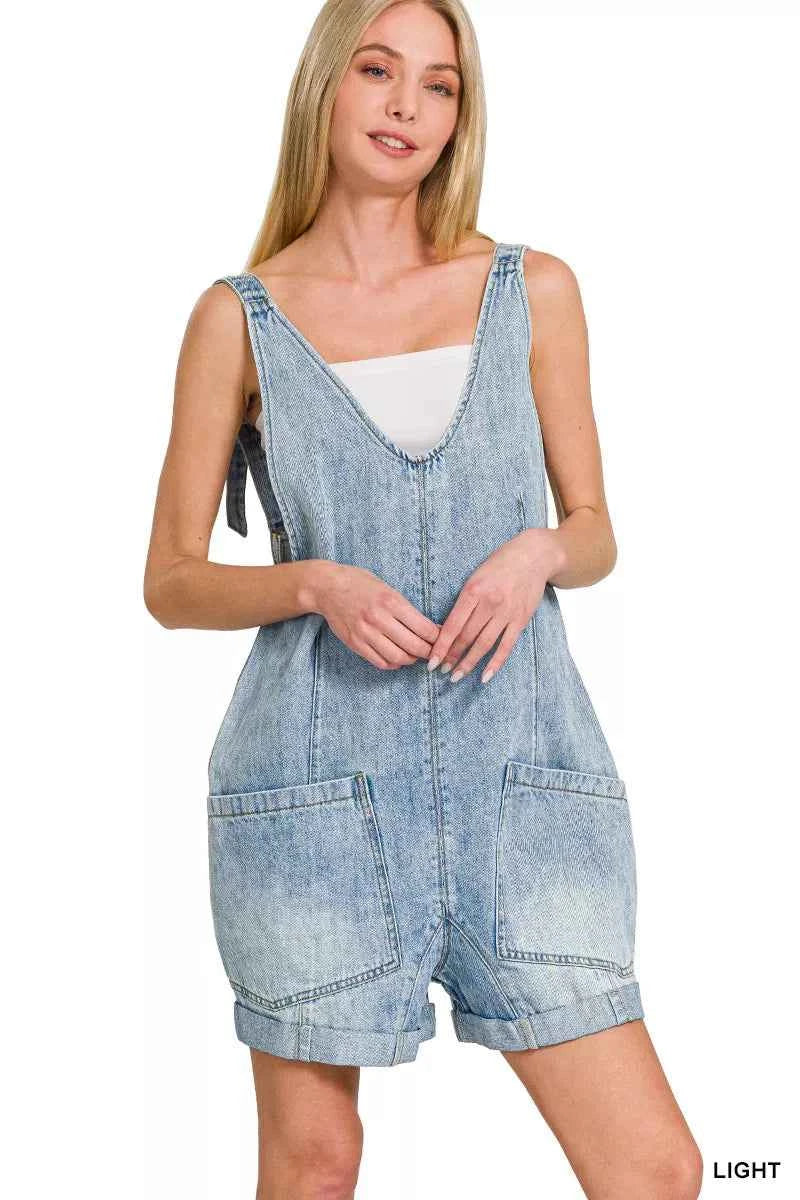 Zenana Denim Short Overalls with Pockets 8fd2300f-3327-4844-b32f-299d5050f7d2-Max-Origin