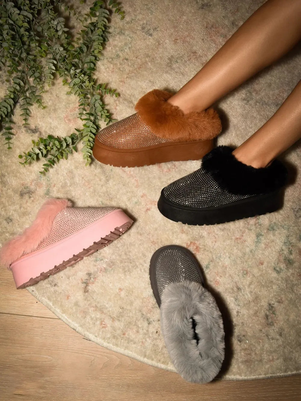 WILD DIVA Embellished Faux Fur Platform Booties 8fd7db43-8ac8-4193-99ed-29784eb45284-Max