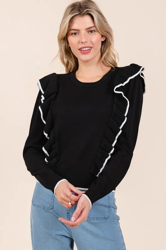Mittoshop Contrast Trim Ruffled Round Neck Knit Top 8fd83f82-e4ae-4c5f-aecb-a01bfeacd3af-Max