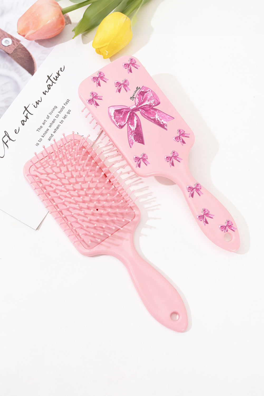 Gossamer Pink Bowknot Print Hair Cushion Comb 8fdcf645b443cf10