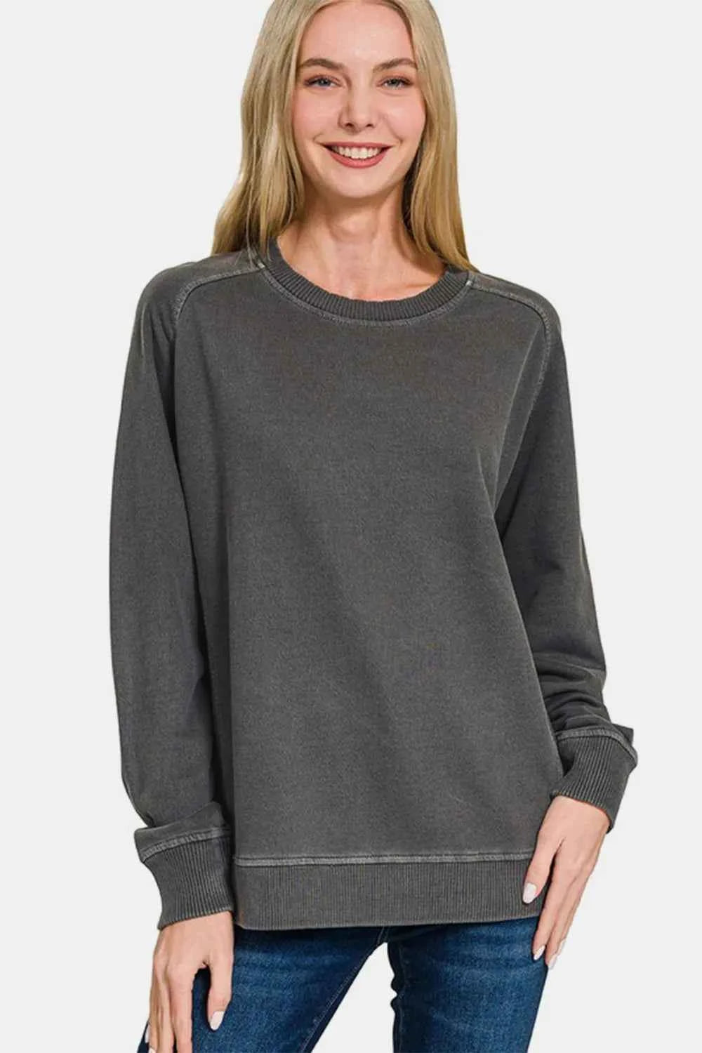 Zenana Full Size Pigment Dyed French Terry Sweatshirt Black 8fe2ffb5-8d9c-4b23-889c-2a4bed5753a4-Max