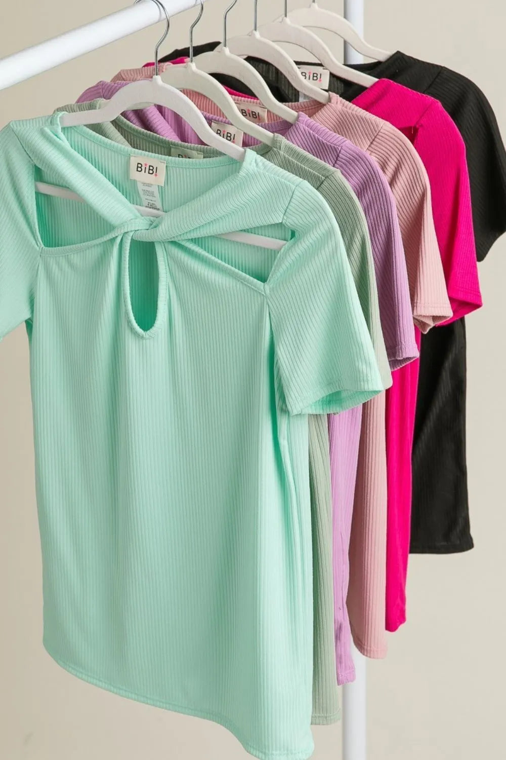 BiBi Rib Knit with Cut Out and Front Twist Detailed Top MINT 8fe44b9d-df31-4cff-9d20-2a1e3b0801c2-Max-Origin